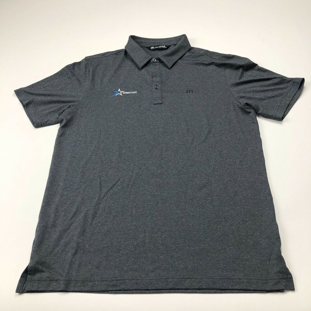 Travis Mathew Large Gray LOGO PATCH Mens Golf Short Sleeve Button Polo Shirt